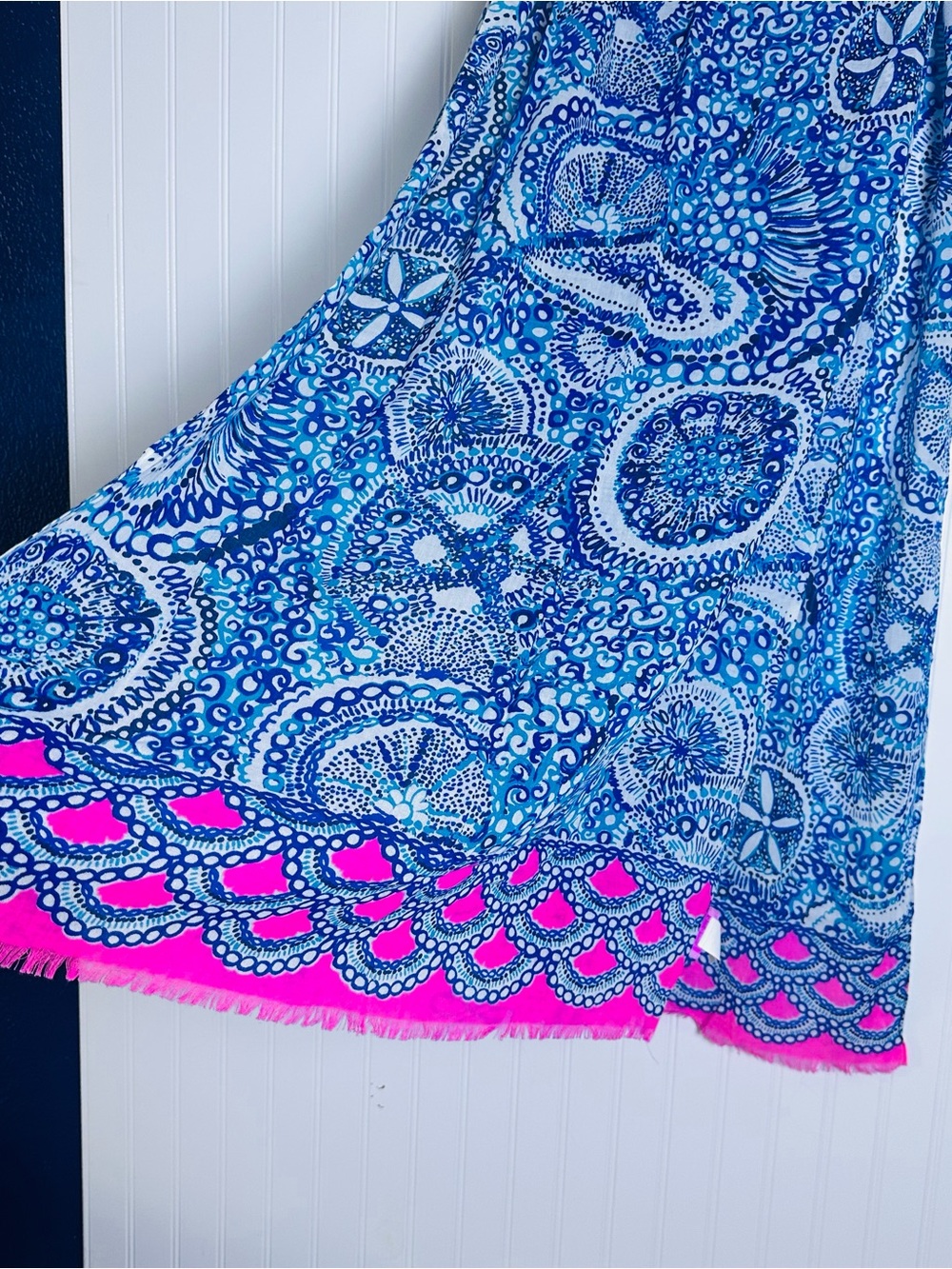 Lilly Pulitzer Scarf - Blue Sand Dollars & Starfish seashells Nautical Preppy